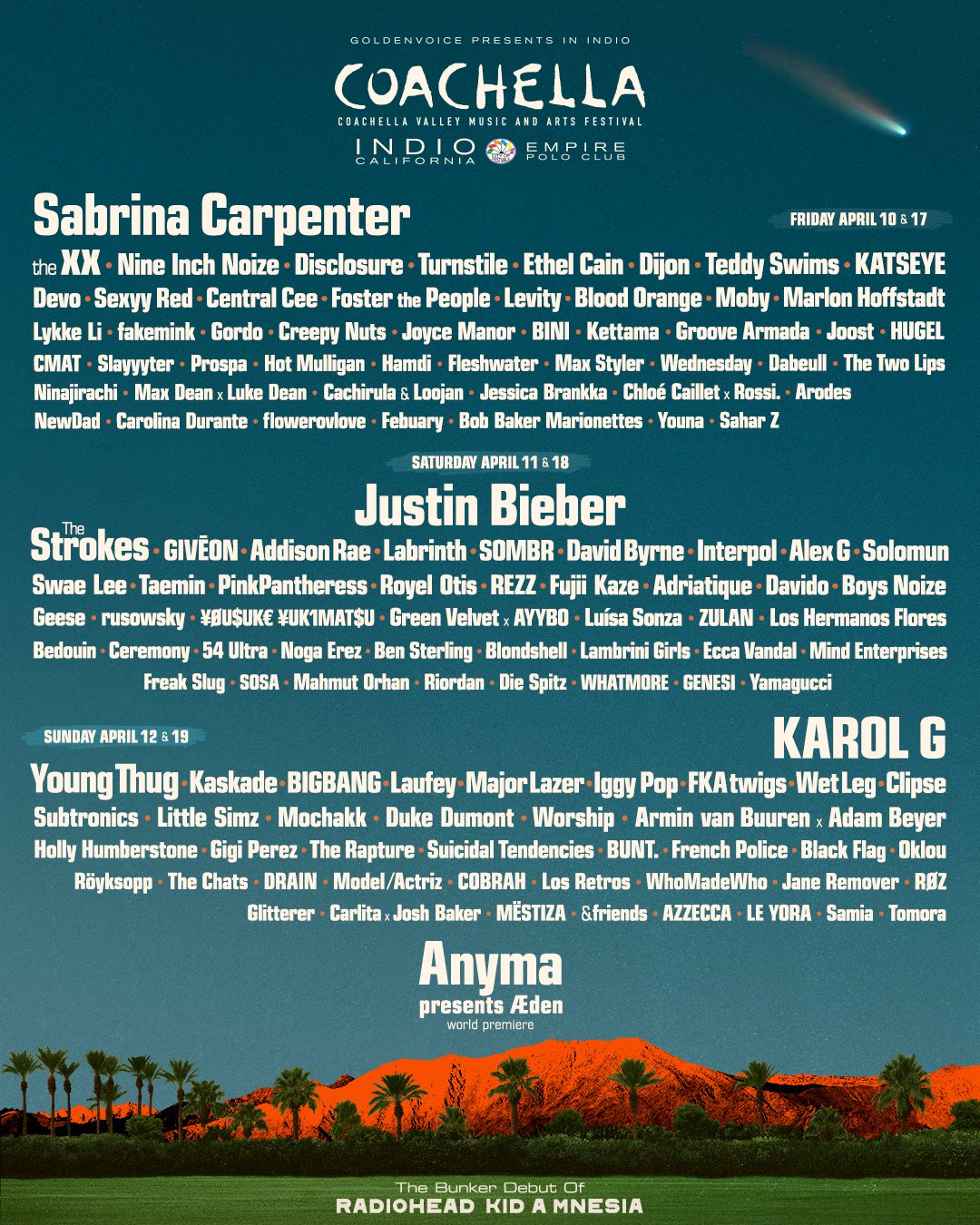 Coachella 2026 Lineup: Anticipation for Justin Bieber’s Return