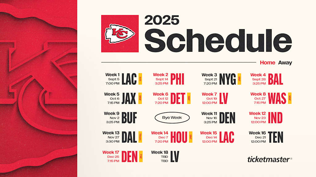 Kansas City Chiefs Schedule for the 2025 Season