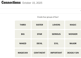 Hints for NYT Connections Puzzle – October 10 Edition